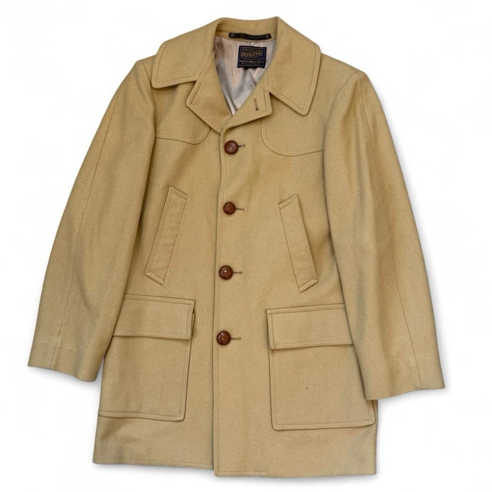 Pendleton Button Up Beige Tan Coat City Outdoors Preppy Blazer Minimalist Wool